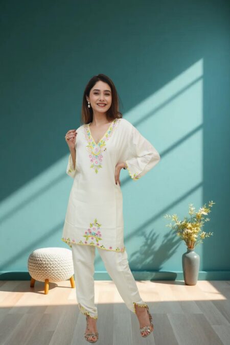 Yellow pink mirror work on white