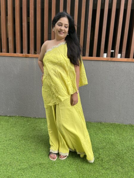 sunny Glow lime Yellow plazo Set