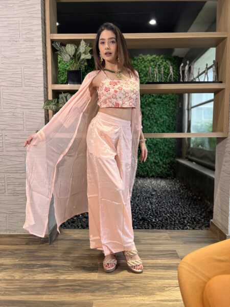 Peach Floral Embroidered 3-Piece Set