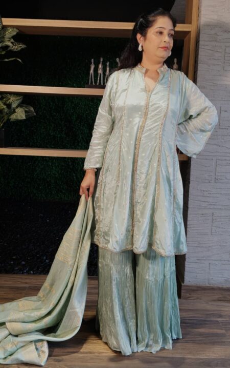 Ultramarine Green Silk Sharara Set with Dupatta